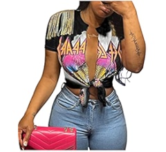 トップス the open product / TOPS Bornpom Women's Graphic Print Open Front Crop Top Sexy Tie